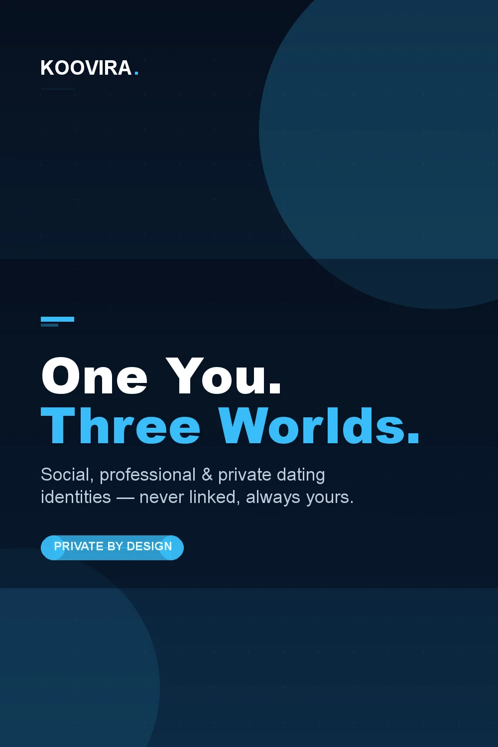 One you, three worlds — social, professional and private dating identities, never linked, always yours.