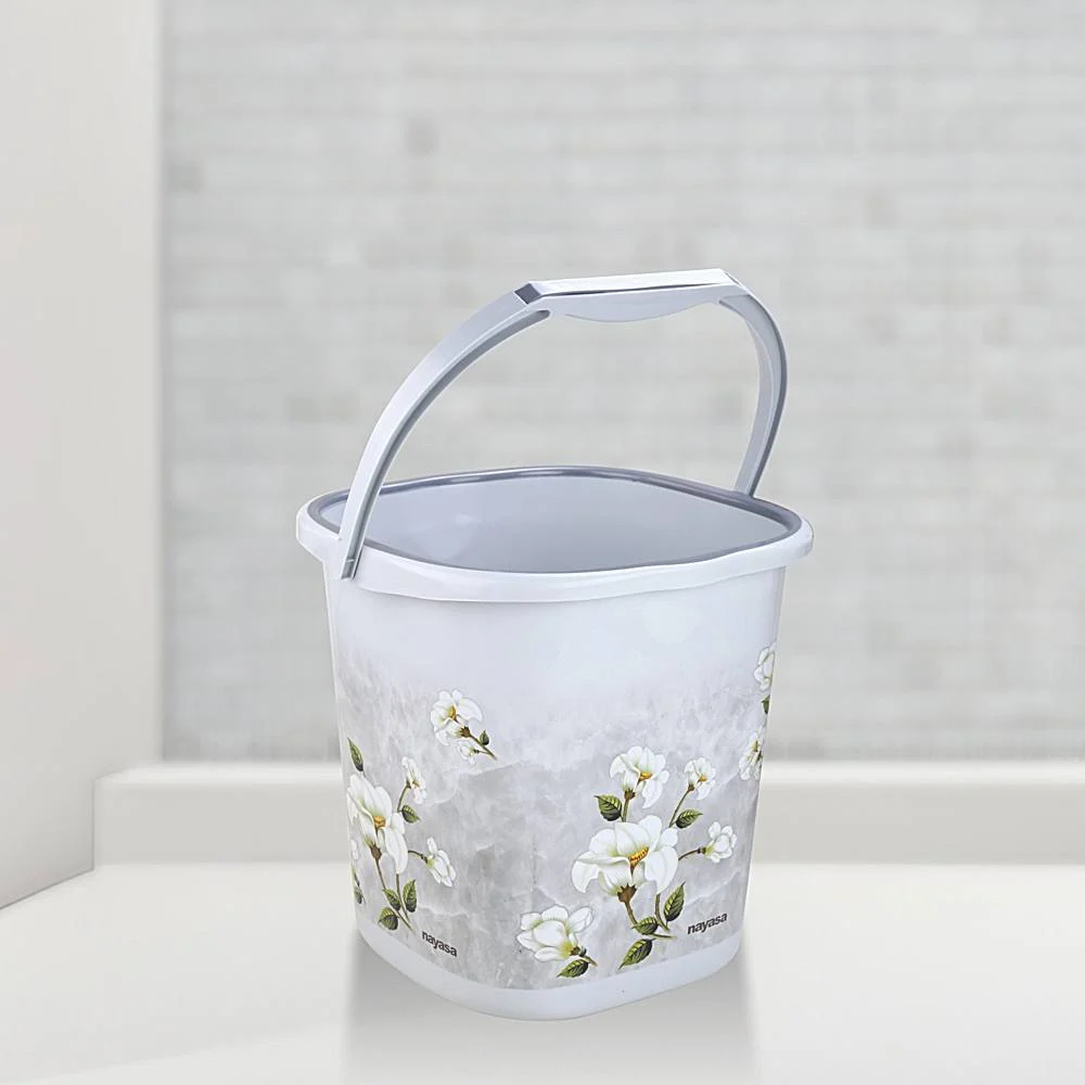 Nayasa Square Ring Marble Bucket (Grey) 18 L - Set Of 2