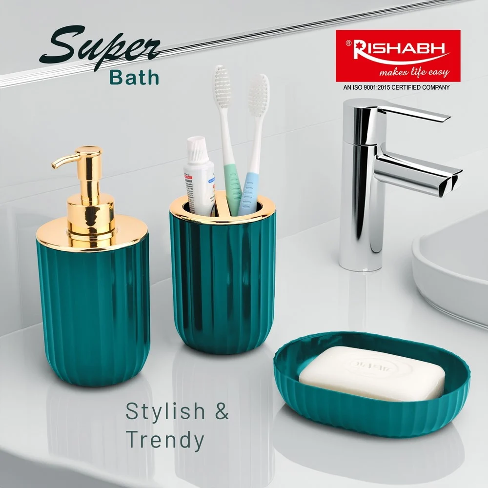 Rishabh Superbath Stylish Bathroom Accessories Set (Blue) - Set Of 3