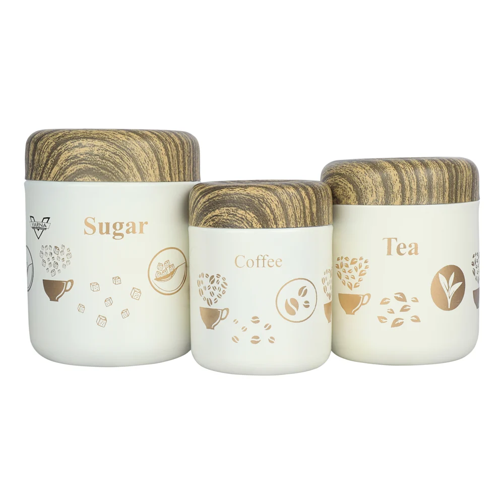 Varna Wooden Finish Tea Coffee And Sugar Containers - Set of 3