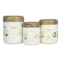 Varna Wooden Finish Tea Coffee And Sugar Containers - Set of 3
