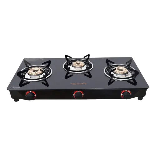 Butterfly Wave Stainless Steel Glass Top Gas Stove With Chopper - 3 Burners