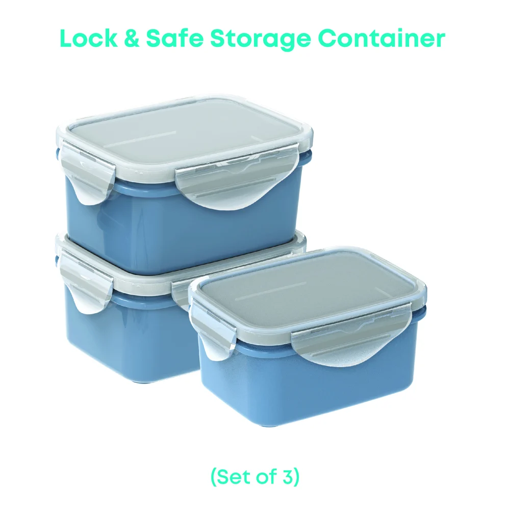 All Time Plastic Lock & Safe Storage Container (450 ml) - Set Of 3