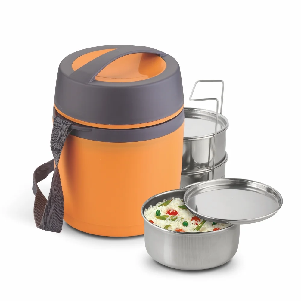 Asian Happy Meal Tiffin 3 Containers Lunch Box - Orange