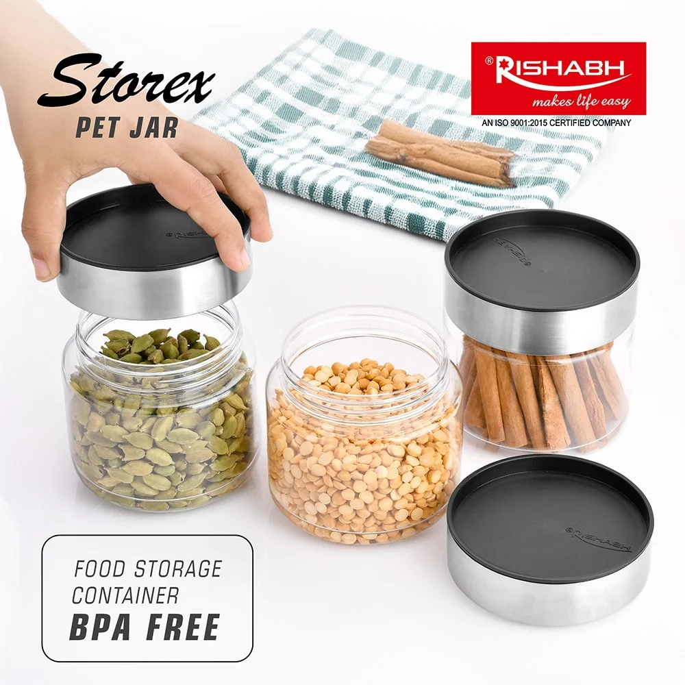 Rishabh Storex 500 Storage Container Set With Steel Lid (400 ml) - Set Of 3