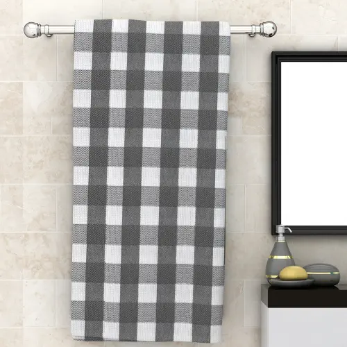Athom Living Big Checks Bath Towel 210 GSM - Grey (75x150 cm)