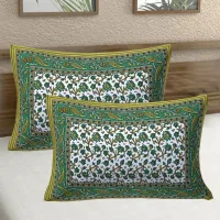 Sheetal World Cotton Pillow Cover - Green D3 (43x68 cm) Set Of 2