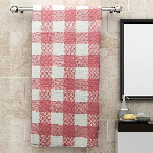 Athom Living Big Checks Bath Towel 210 GSM - Red (75x150 cm)