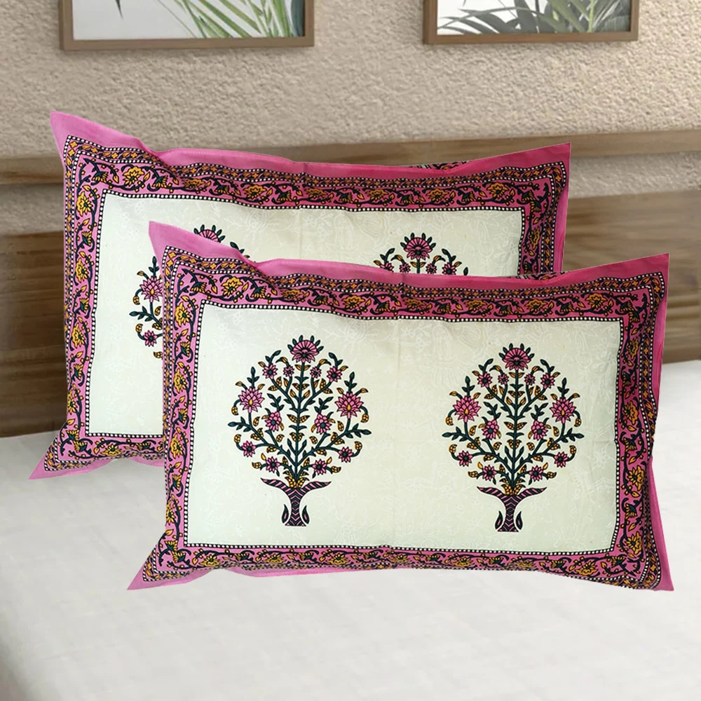 Sheetal World Cotton Pillow Cover - Pink D5 (43x68 cm) Set Of 2