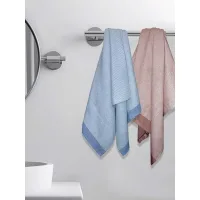 Athom Living Aster Bath Towel (Maroon & Navy Blue) 75x150 cm - Set of 2
