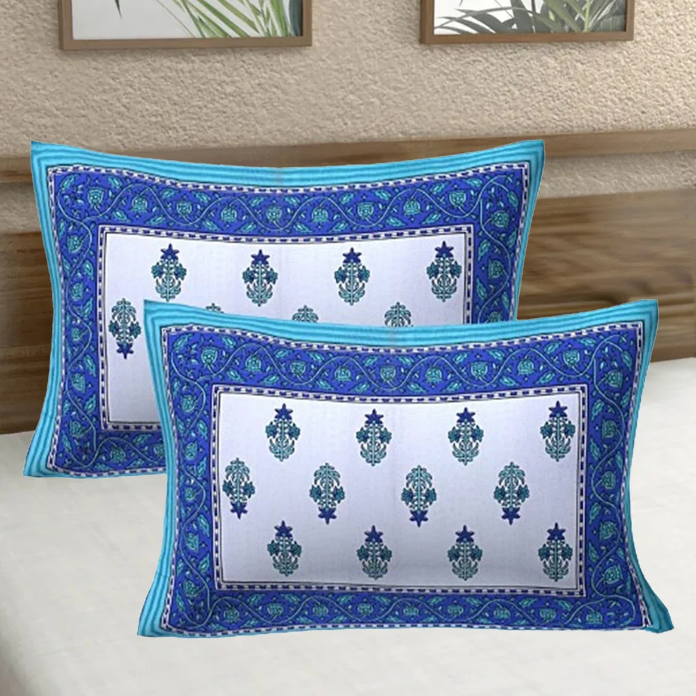 Sheetal World Cotton Pillow Cover - Blue D1 (43x68 cm) Set Of 2