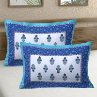 Sheetal World Cotton Pillow Cover - Blue D1 (43x68 cm) Set Of 2