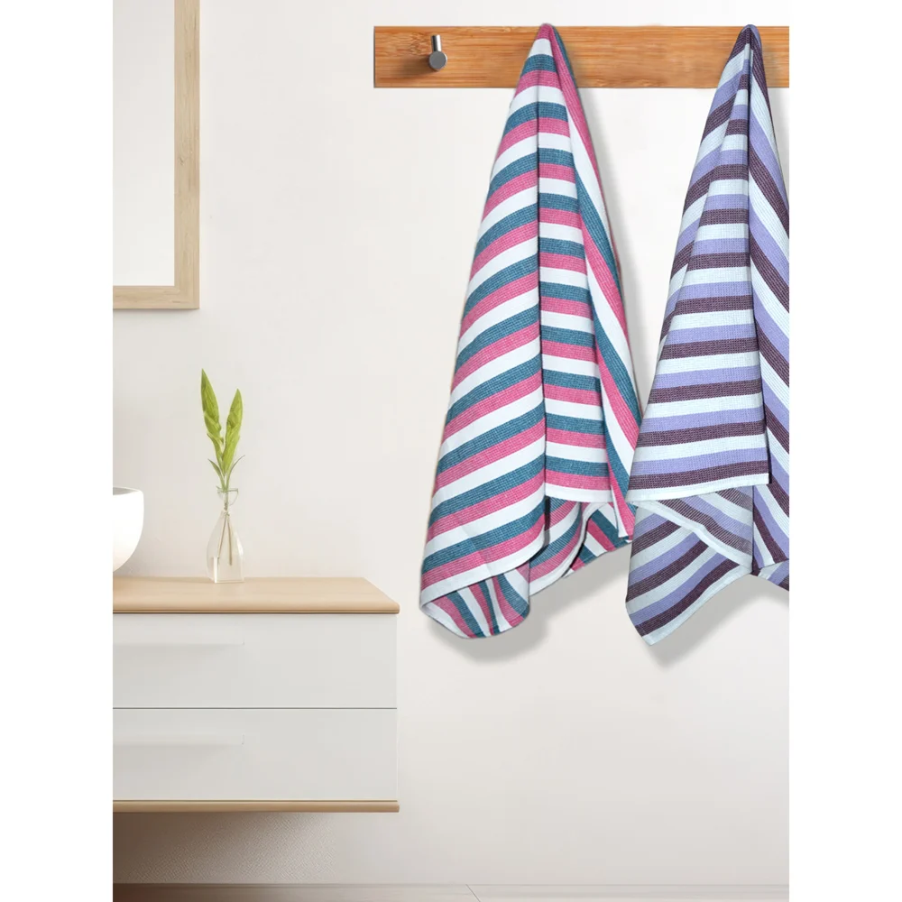 Athom Living Iris Rib Bath Towel (Violet & Blue) 75x150 cm - Set of 2