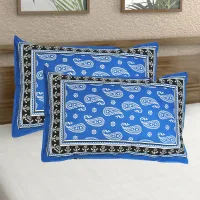 Sheetal World Cotton Pillow Cover - Blue D2 (43x68 cm) Set Of 2