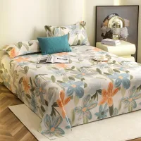 Story At Home Printed Double Bedsheet 144 TC (White & Light Blue) - 225 x 250 cm