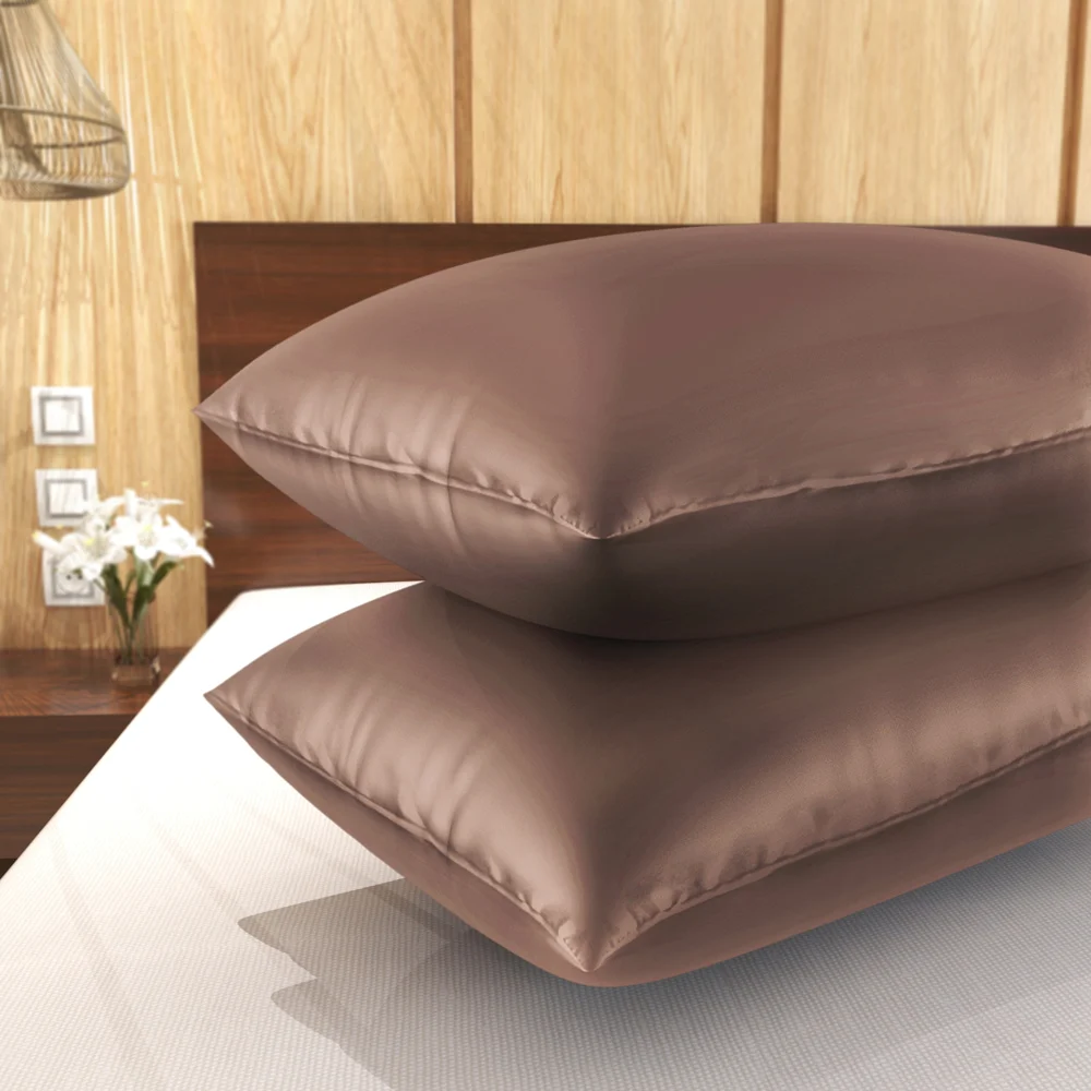 SC Satin Pillow Cover (Brown) 17x27 Inches - Set Of 2