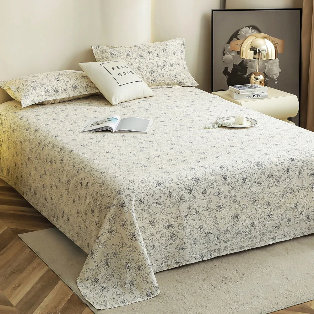 Story At Home Floral King Size Bedsheet 120 GSM (Off White & Grey) - 250 x 270 cm