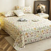 Story At Home Floral King Size Bedsheet 120 GSM (Off White & Yellow) - 250 x 270 cm