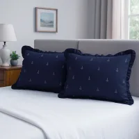 SC Cotton Embroidered Pillow Cover - Solid Blue (41×61 cm) Pack of 2