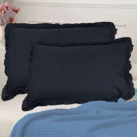 Pillow Cover Cotton Black - 16x24 Inches