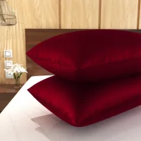 SC Satin Pillow Cover (Red) 17x27 Inches - Set Of 2