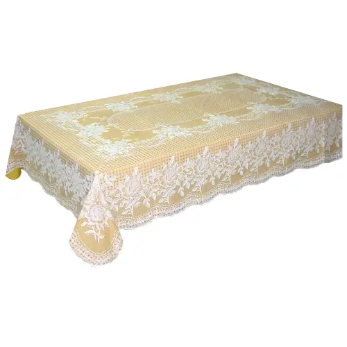 VAA Vinyl Blossom Dining Table Cover 4 Seater (0.9x1.32 metres) - Gold