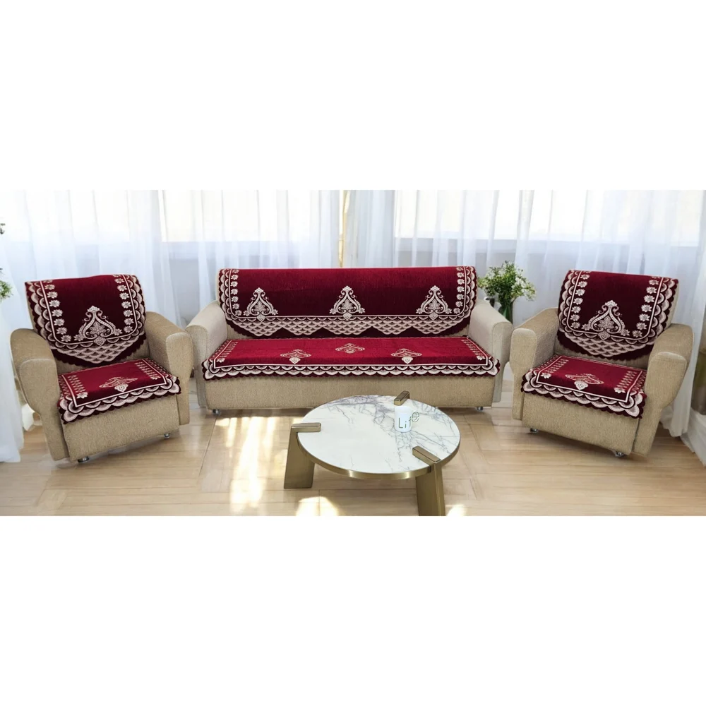 MHF Venue Ultrasonic Sofa Cover 01 (Maroon) 5 Seater