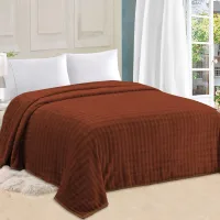 Sheetal World Afrin Combed Solid Self Double Blanket - Brown