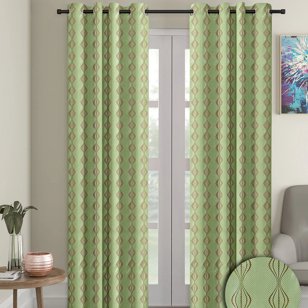Cortina Knitted Foil Printed 7 Feet Door Curtain (Green) 115 x 213 cm