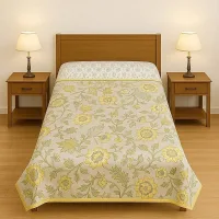 VAA Whispering Garden Cotton Single Reversible Dohar - Green & White