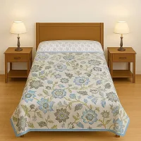 VAA Whispering Garden Cotton Single Reversible Dohar - Grey & White