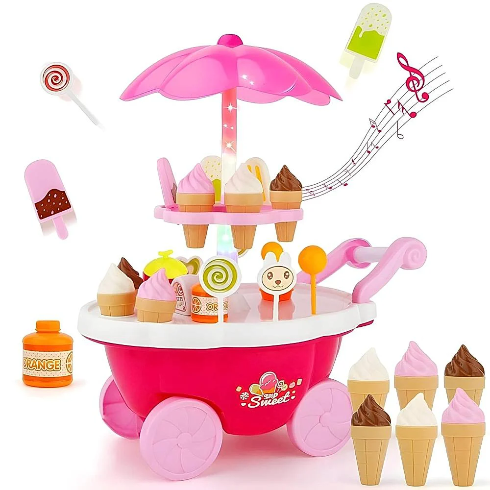 Toyshine Plastic Ice Cream Kitchen Play Cart Set - Pink