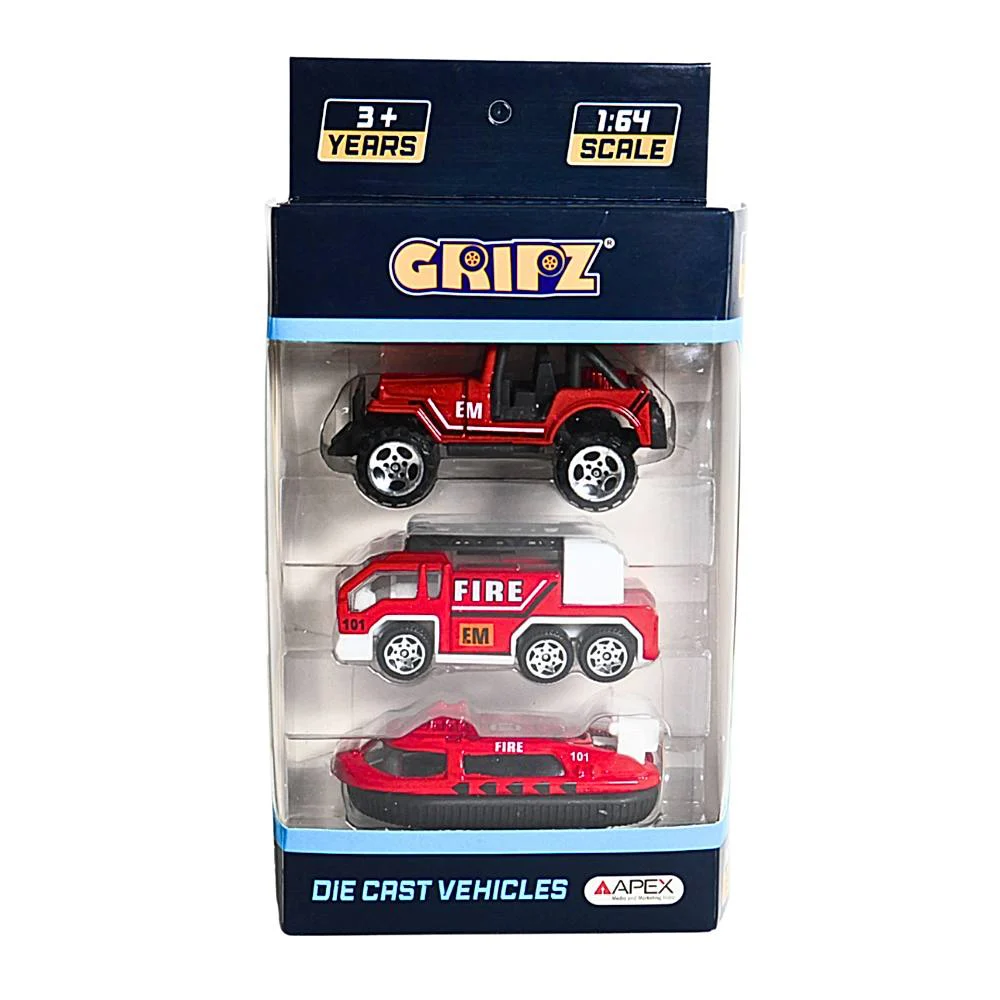 Gripz Diecast Fire Rescue Car Set - Pack Of 3