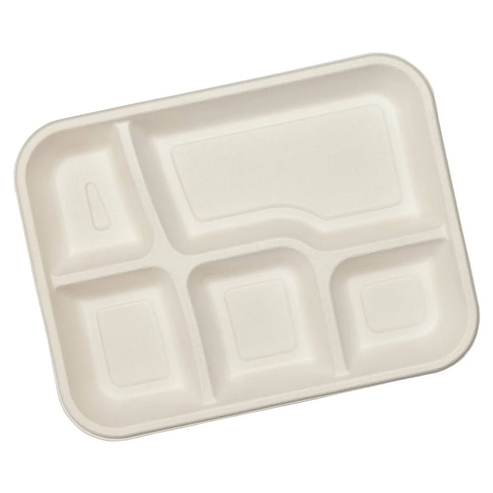 Exim Sonnet Bagasse Disposable Meal Tray 5 Compartment - (20 Piece)