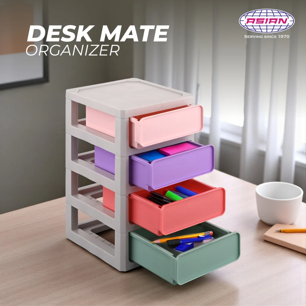 Asian Desk Mate 4 Compartment Mini Drawer (Multicolour)