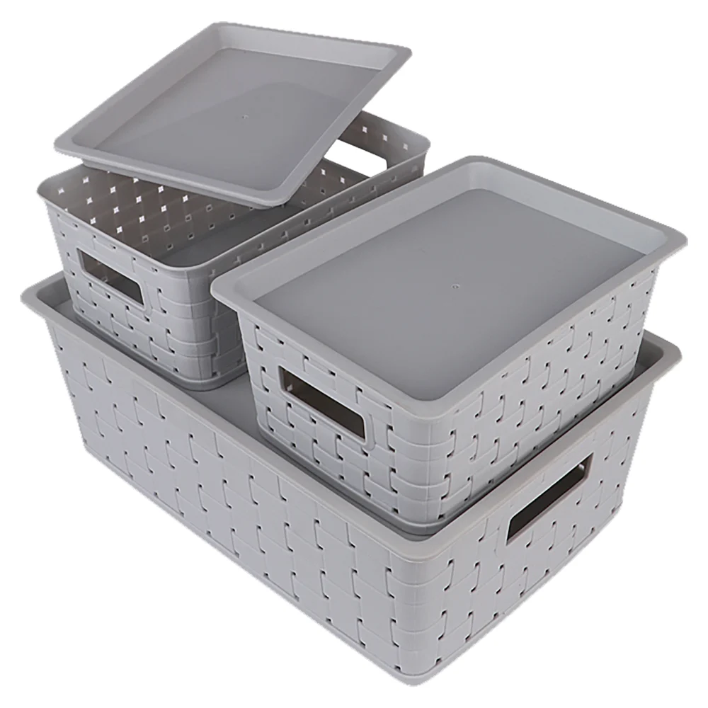 Happy Family Cannes Storage Baskets With Lid - Grey
