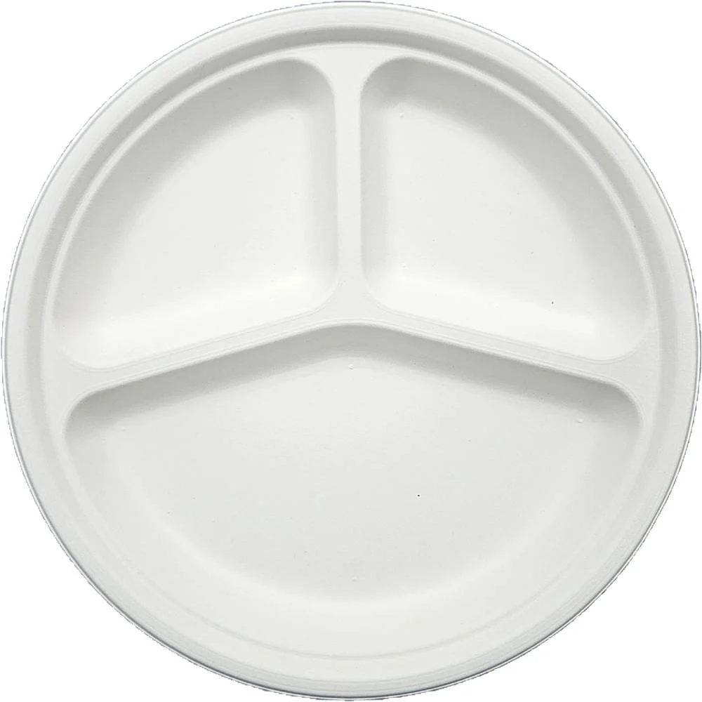 Exim Sonnet Bagasse Disposable Round Plate 3 Compartment 9 inch - (30 Piece)