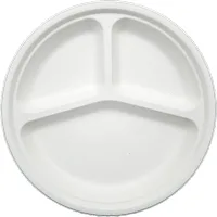 Exim Sonnet Bagasse Disposable Round Plate 3 Compartment 9 inch - (30 Piece)