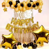Manovedant Happy Birthday Decoration Kit with Curtains -Gold