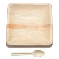 Tamul Disposable Square Areca Palm Leaf - 8 Inch Plates & 160 mm Spoon Set
