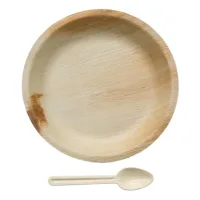 Tamul Disposable Round Shallow Areca Palm Leaf - 10 Inch Plates & 160 mm Spoon Set