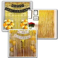 Manovedant Decorative Shimmer Foil Curtain (3ft X 6ft) : Gold