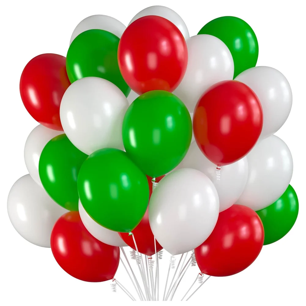 Manovedant Red Green & White Balloons - 30 Pieces