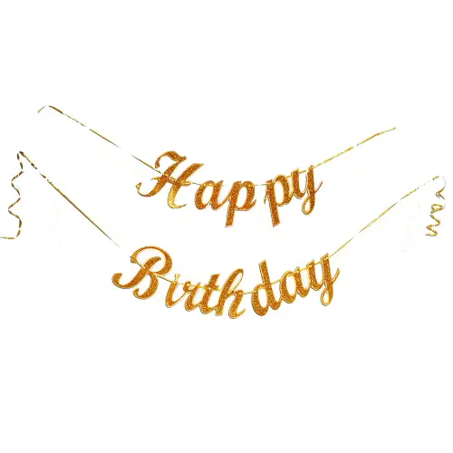 Manovedant Decorative Happy Birthday Pastel Cursive Banner - Gold