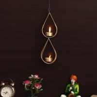 Ecraftindia Metal Hanging Tea Light Candle Holder - Golden