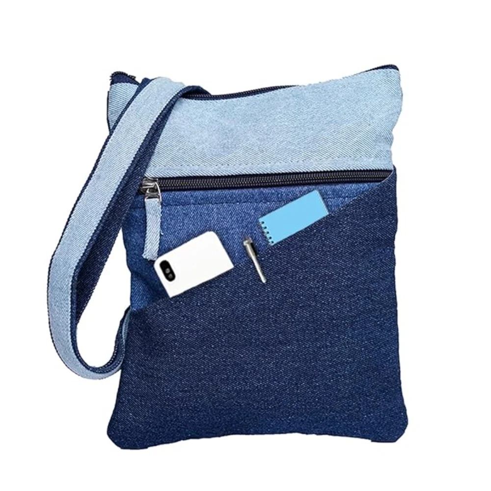 The Purani Jeans Denim Three Tone Sling Bag - Blue