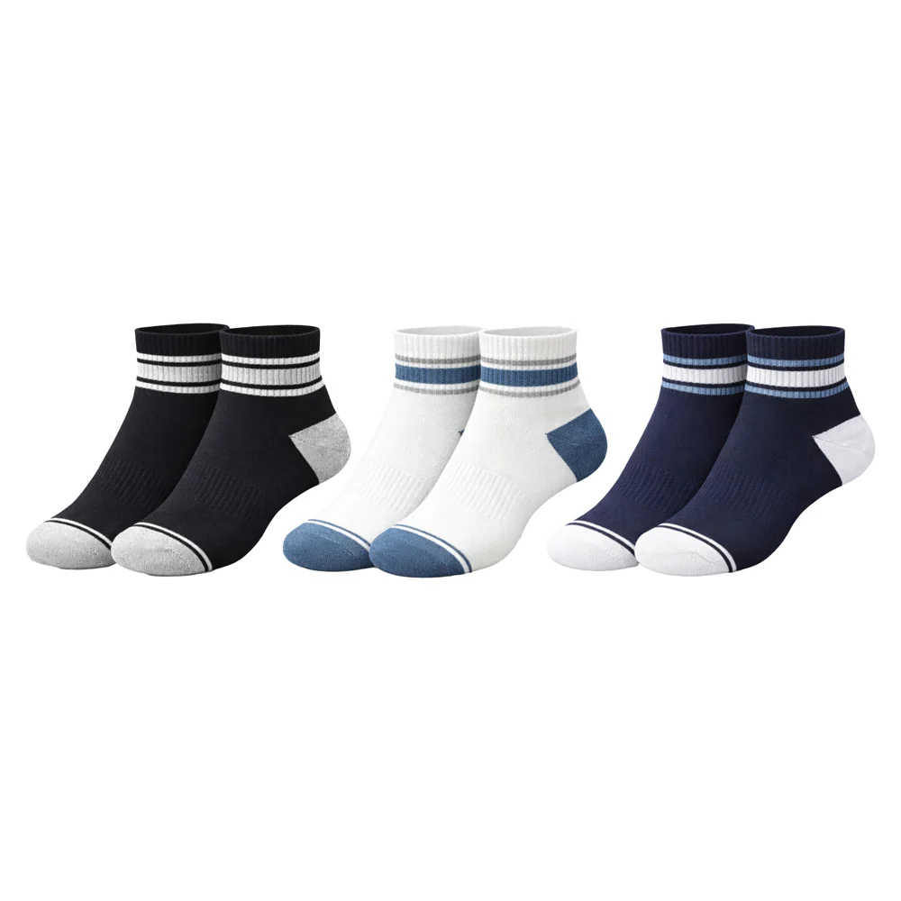 SL Special Mens Sports Half Terry Ankle Socks (Black / Navy & White) Pack Of 3
