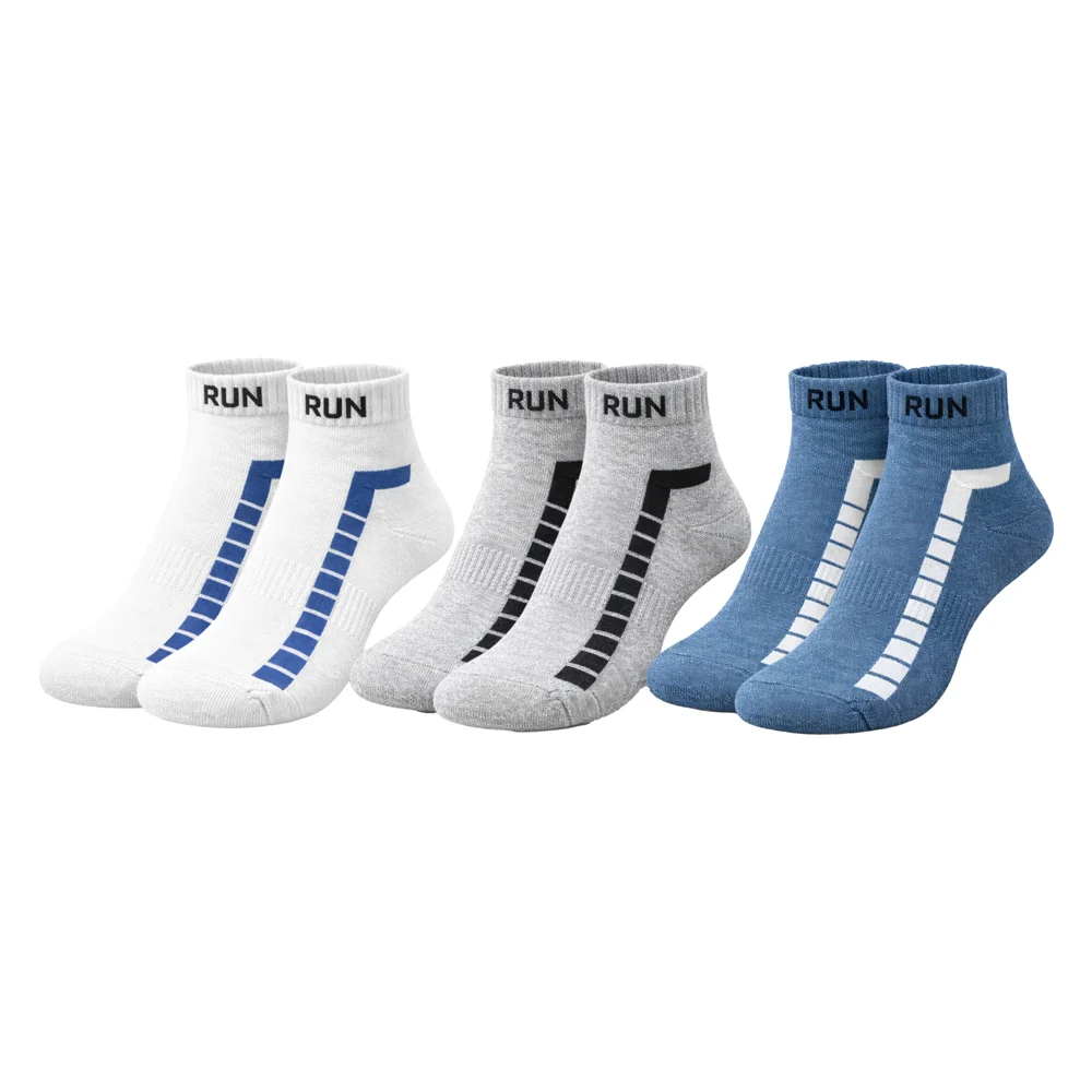 SL Special Mens Sports Half Terry Ankle Socks (White / Light Grey / Blue) Pack Of 3