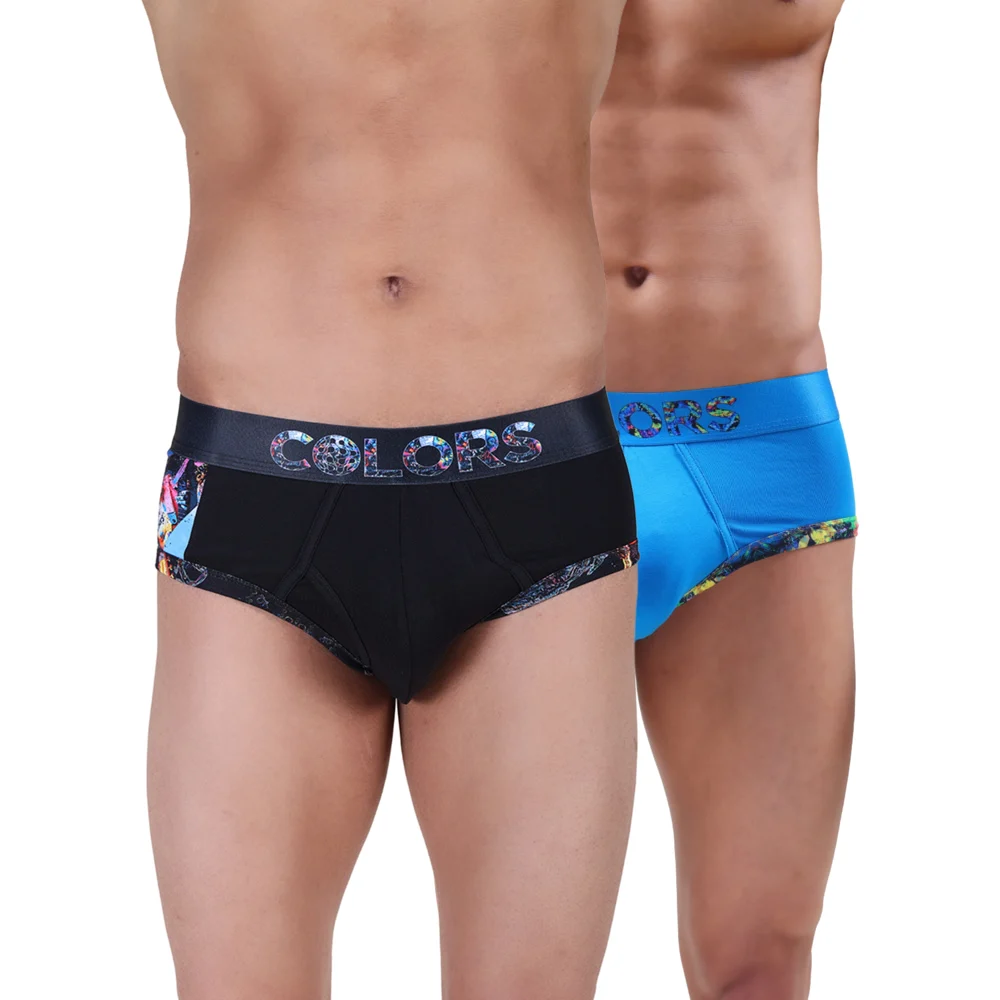 Rupa Colours Men's Brief (100 cm) - Black & Sapphire Blue (2XL)
