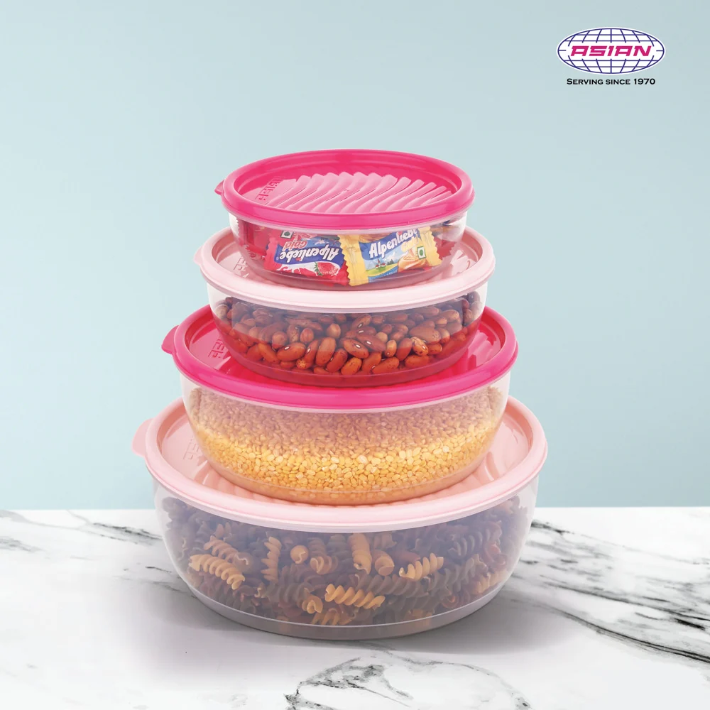 Asain Perfect Seal Multipurpose Storage Container (Pink) - Set Of 4